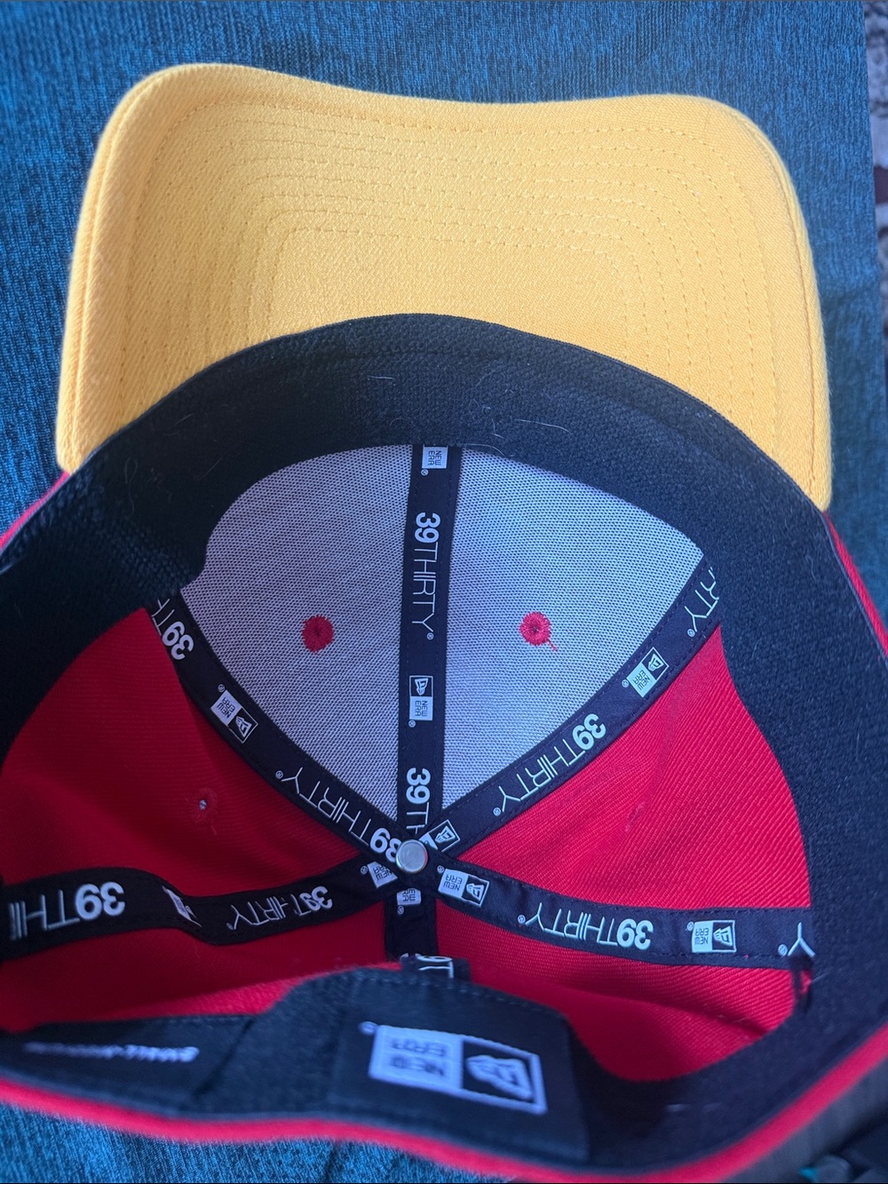 Men's Red and Yellow Baseball Cap with Blue Flame 'C' Patch - Picture 5 of 5